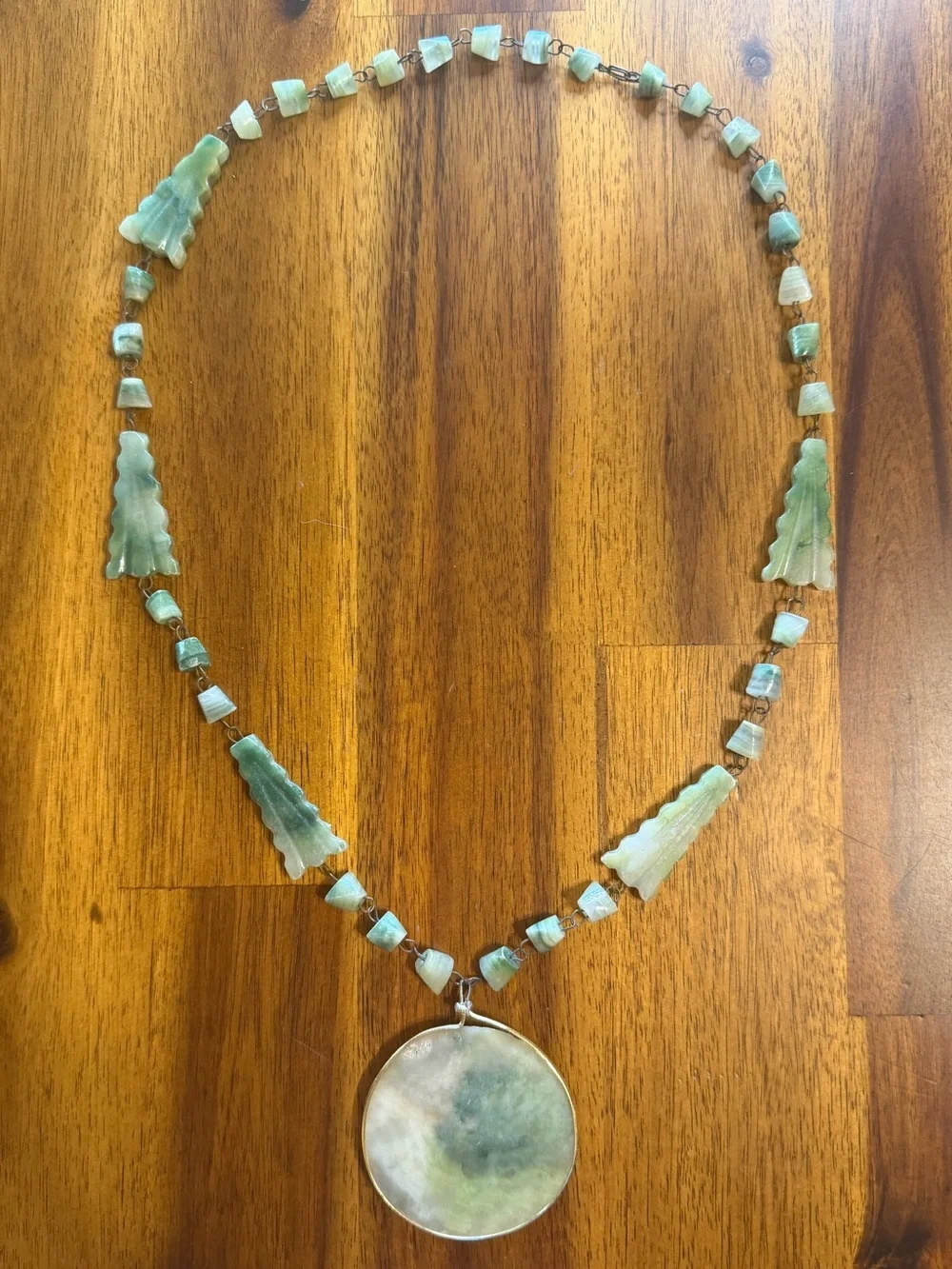 Green Marbled Jade Amulet Pendant Necklace